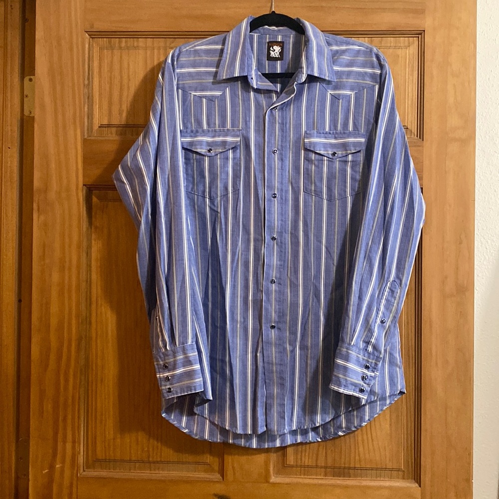 Men's Karman Pearl Snap Button Up Shirt Blue White Grey - L-XL